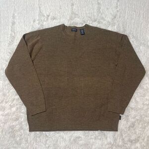 IZOD Sweater Mens Large Brown Pullover Merino Wool Blend Stretchy Crew Neck